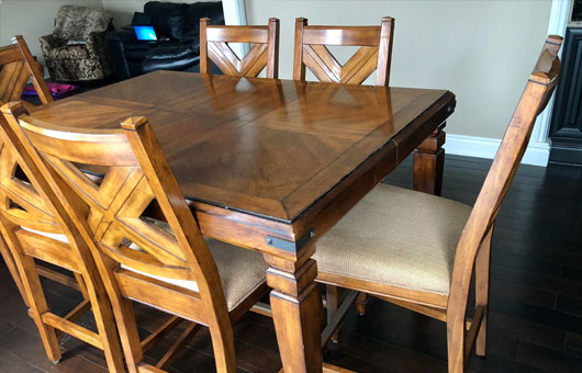 Dining table with eight chairs