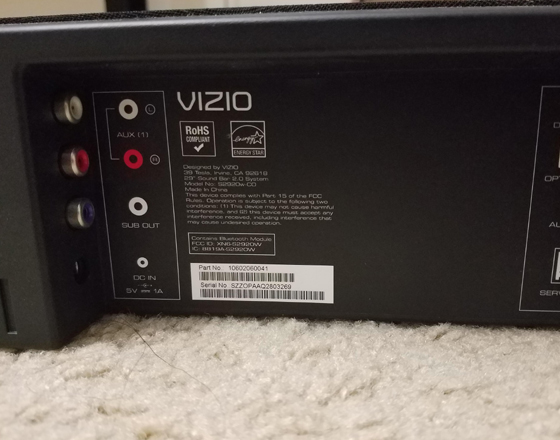 VIzio 29 2.0 Sound Bar S2920w-C0